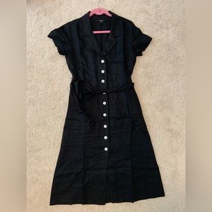 Quince Black Linen Midi Dress. Size Small.
